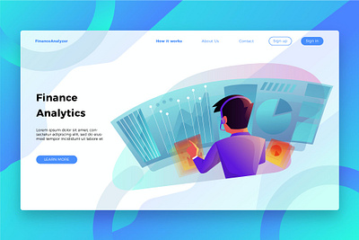 Finance Analytics - Banner & Landing Page analytics app branding business concept design development finance finance analytics illustration landing landing page launch technology ui ui design ux ux design webapp website