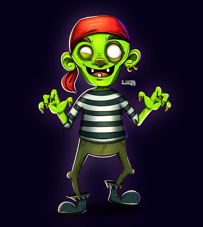 Zombie. Character design. brand character cartoon cartoon character character character design childrens illustrations green illustration illustrator kids photoshop procreate red web zombie
