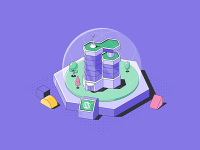 Platform building cloud dome illustration isometric office patswerk platform protect safety vector work