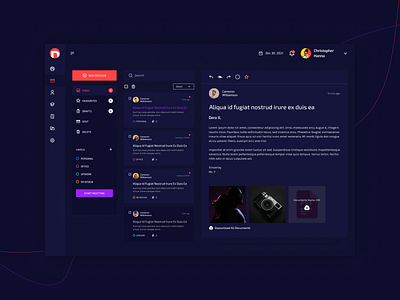 Darkee Inbox Design admin app clean dark dashboard design email flat gmail inbox mail minimal modern template typography ui ux web