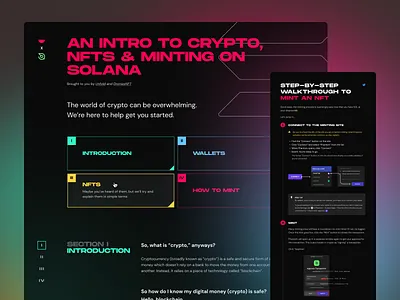 Solana Minting 101 bitcoin blockchain clean crypto dm sans font dronies gradients guide minting nft nft collection phantom wallet solana web design web3 website design