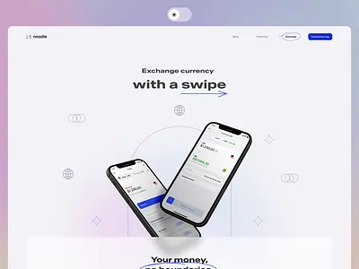Noodle - Exchange landing page banking clean currency dark dark mode exchange financing fintech hero landing landing page light ui
