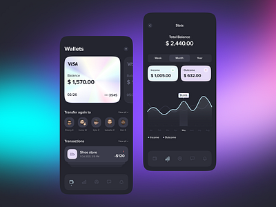 Finance app app banner colorful dark dark theme design finance app graphic inspiration mobile mobile app prototyping ui ux web webdesign