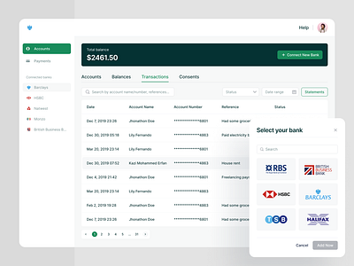 Bank Account Aggregation Platform Dashboard account accounts aggregation app bank conformance dashboard design framework payment platform product sent ui ux website