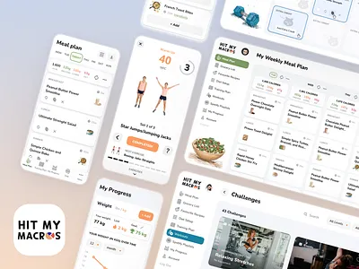 Hit My Macros - Website Pages calories calories counter cardio clear dashboard dashboard diet plan exercise fitness gym healthcare interface minimal mobile version navigation trainer training ui ux workout