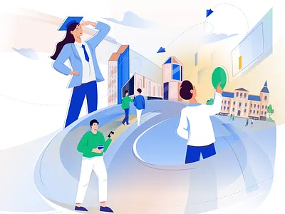 Campus application art branding building campus character color design digital art entry graphic graphic design illustration landing people school ui university vector web