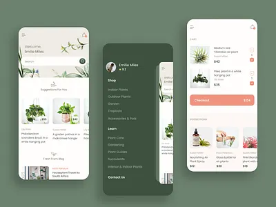 Plant Shop & Blog - Concept Design #2 blog cart conceptdesign desktop ecommerce homepage mobile mobilemenu pastels plant plantblog plantshop productdetail responsive responsivedesign shopping sidemenu ui uiconcept ux