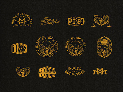 Moses Motorcycles Brand Identity black brand branding classic creative design gold graphic design illustration illustrator lettering logo logo ideas motorcycle retro riding gear typography vector vintage visual identity