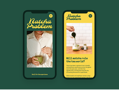 Natcha Problem Branding bold brand branding bright color design fun funny graphic design green logo matcha natcha problem script shine tea ui vivid yellow