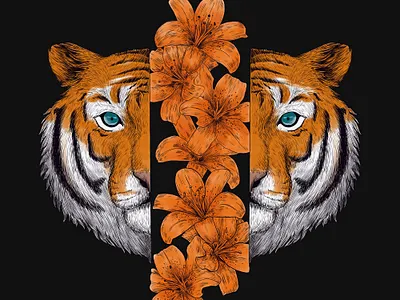 tiger lili artwork cat design drawing flower graphic design illustration tiger year of the tiger