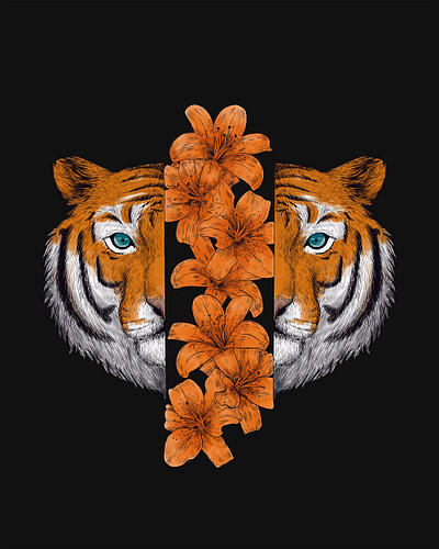 tiger lili artwork cat design drawing flower graphic design illustration tiger year of the tiger