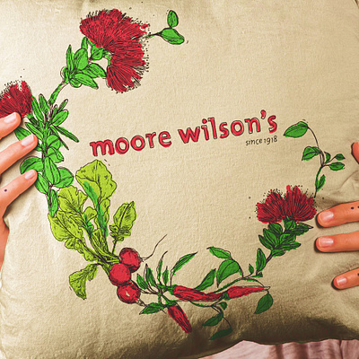 Merry Christmas from Moore Wilson's! botanical botanical drawing botanical illustration christmas christmas wreath design floral floral drawing flower drawing flowers illustration plant drawing plants tote bag design vegetable drawing vegetables