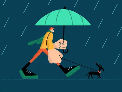 Walking with a dog animal character dog illustration italian greyhound little dog man rain umbrella walking whippet