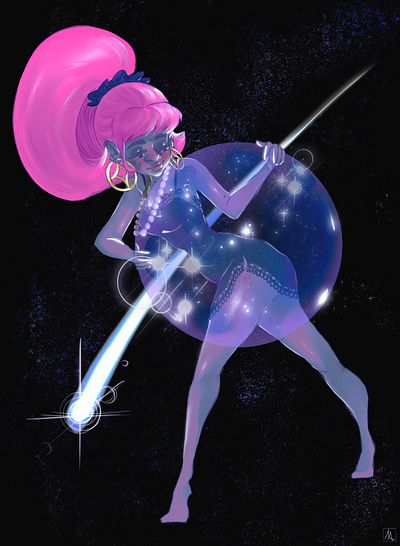 Purple Space Girl art bubble character design digital art illustration pink hair procreate purple space girl stars