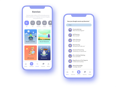 Cognitive Behavior Therapy Companion App appdesign cbt cbtdesign design figmadesign healthapp interfacedesign iosdesign mental mentalhealth productdesign ui uxui