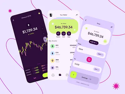 Crypto Wallet App app bitcoin blockchain crypto cryptocurrency design digital ethereum finance layout minimalist mobile money ui ux wallet