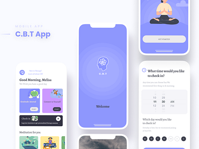 Cognitive Behavior Therapy App careapp design figmadesign interface interfacedesign mentalapp mobiledesign productdesign psychology ui ux uxui