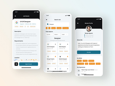 Ngode - Job Finder App app app design clean design employer flat hiring job job app job finder light mobile profile search ui ux