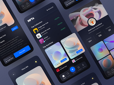 NFT Mobile App ape app bank bitcoin boarding crypto dark mode dashboard finance landing landing page light mode mobile mobile app nft trend ui ui ux ui design uiux