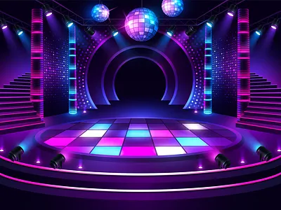 Disco Dance Floor Background celebrities dance dance floor dancer disco disco ball game illustration led screen light melody music pedestal performance podium sparkling spotlight stage step vector