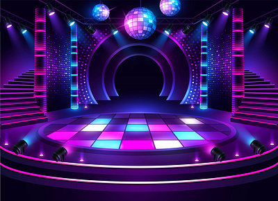 Disco Dance Floor Background celebrities dance dance floor dancer disco disco ball game illustration led screen light melody music pedestal performance podium sparkling spotlight stage step vector