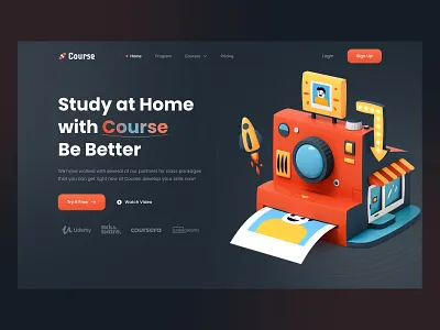 Course - Hero Section 3d design hero section landing page ui uiux ux