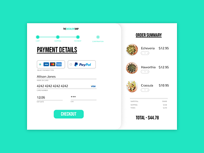 Online Succulent Shop Checkout cart checkout dailyui design illustration onlineplantshop plants succulents succulentshop ui