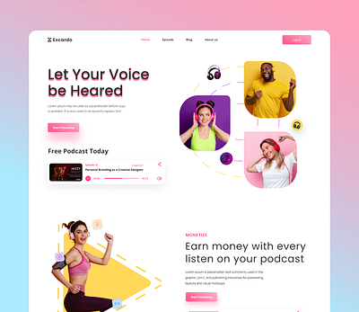 Podcast Landing Page branding design concept gathering audience landing page live show live telecast market music podcast radio show user interface ux web design web page