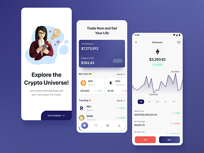 NgeTrade - Cryptocurrency App app apps bitcoin blockchain chart clean coin concept design crypto crypto app cryptocurrency design etheureum nft token trading ui ux wallet wallet app