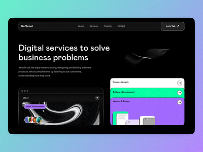 Softcool home page concept case study concept dark design digital flat graphic design hero home landing layo page studio ui ux