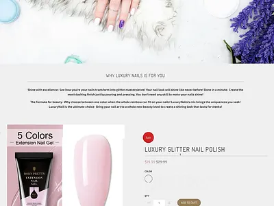 Luxury Nail Shop - Cosmetics Store Concept branding cms consumer products cosmetics design dropshipping ecommerce freelance landing page niche product page shopify ui web design website