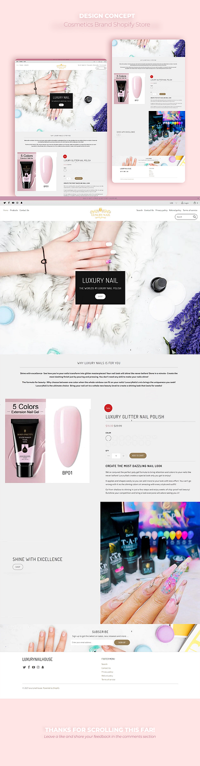 Luxury Nail Shop - Cosmetics Store Concept branding cms consumer products cosmetics design dropshipping ecommerce freelance landing page niche product page shopify ui web design website