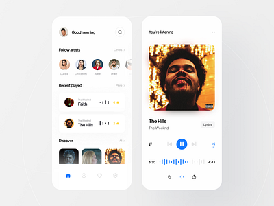 Wave :: Music Streaming App app branding clean design light minimal music music stream player project radio spotify streaming ui unarshia ux