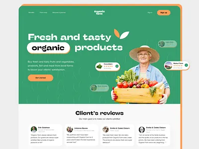 Hero page concept for Organic Farm agriculture branding design farm food green healthy heropage inspiration logo orange organic ui ux website