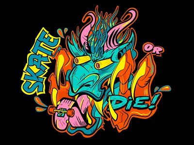 Skate or die adobillustrator art die dragon graphic design ill illustration japan skate vector