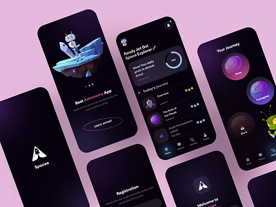 🪐 Astronomy Education App astrology astronomy concept education galaxy home screen interface kids app learning login minimal onboarding solar system splash screen ui ux