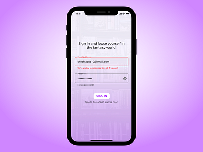Wrong email address screen app concept app design books app daily challenge design error error screen error state form screen graphic design illustration login login screen sign up ui ui design user error ux wrong email address wrong email screen