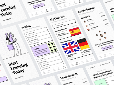 E-Learning Application app app design brutalism courses design echo echo design echodesign education language learning learning app minimal modern setting trendy ui uidesign