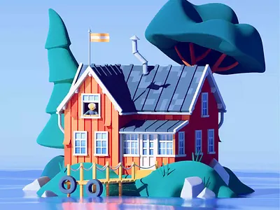 House Island 3d animation architecture c4d cinema4d house illustration island monster octane sea sweden