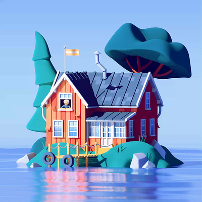 House Island 3d animation architecture c4d cinema4d house illustration island monster octane sea sweden