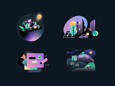 Salzburg AG Illustrations car characters city community dark mode electricity energy gradient illustration nature people shine solar sun ui vector world