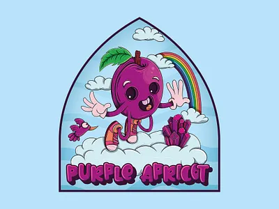 Purple Apricot amethyst apricot bird cloud clouds cute diamond fly flying fruit happy illustration leaf purple rainbow sky smile smoke vape vector