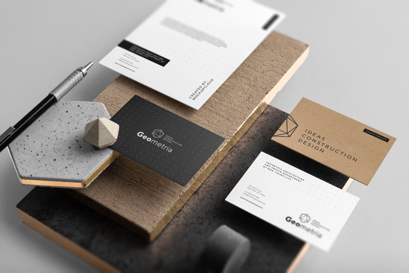 Geometric Branding Mockup 3d branding branding mockup business card design geometric graphic design illustration logo stationery typography ui ux vector