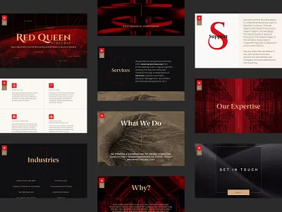 Red Queen Ventures classy red and gold serif venture visual design web design