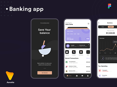 Banking Application aavatto app banking banking app branding cards clean design flat minimal nft online banking transactions ui