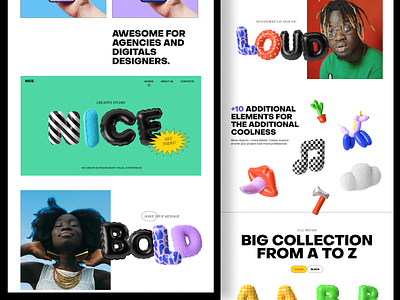 3d letters landing page 3d 3d icon 3d letters balloon colorfull green hammer inflatable stickers trending typography ui