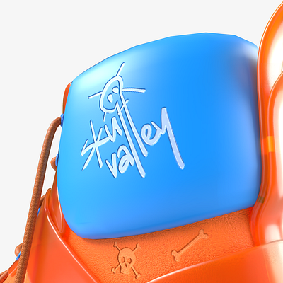 Skull Valley 3d 3d art adobe art blue bone cinema 4d clean concept design graphic design minimal orange product render shoe skull sneaker substance visualization