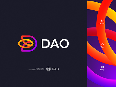 DAO Logo Concept blockchain branding coin crypto dao decentralized defi drop gradient icon identity lettering logo loop lotus network nft path token