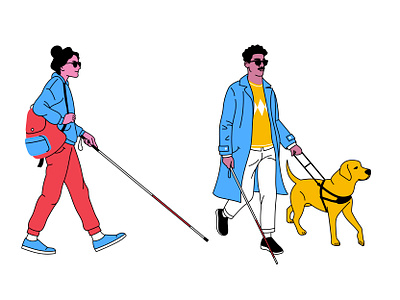 Set of illustraciones «Blind people» blind boys character children color couple dog drawing gay illustration kids man men people vector woman women