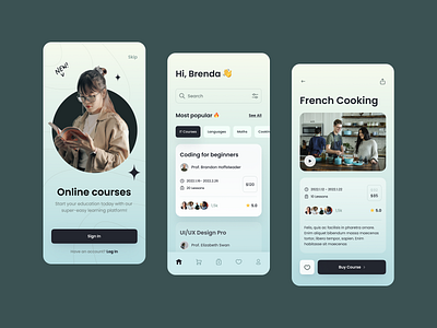Courses app 3d app app mobile branding clean courses dark mode design education graphic design learning lessons minimal mobile online courses school simple typography ui ux